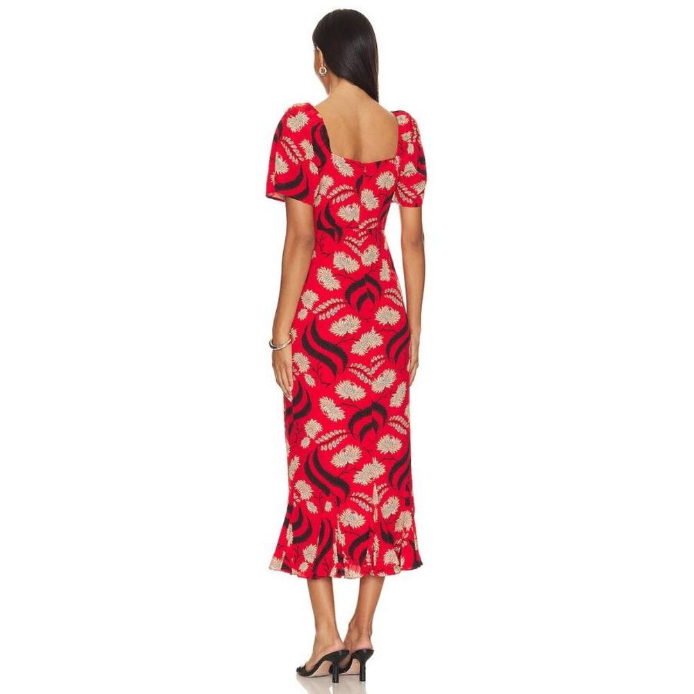 RHODE Red Black & Cream Floral Wave Midi Dress - Picture 3 of 3